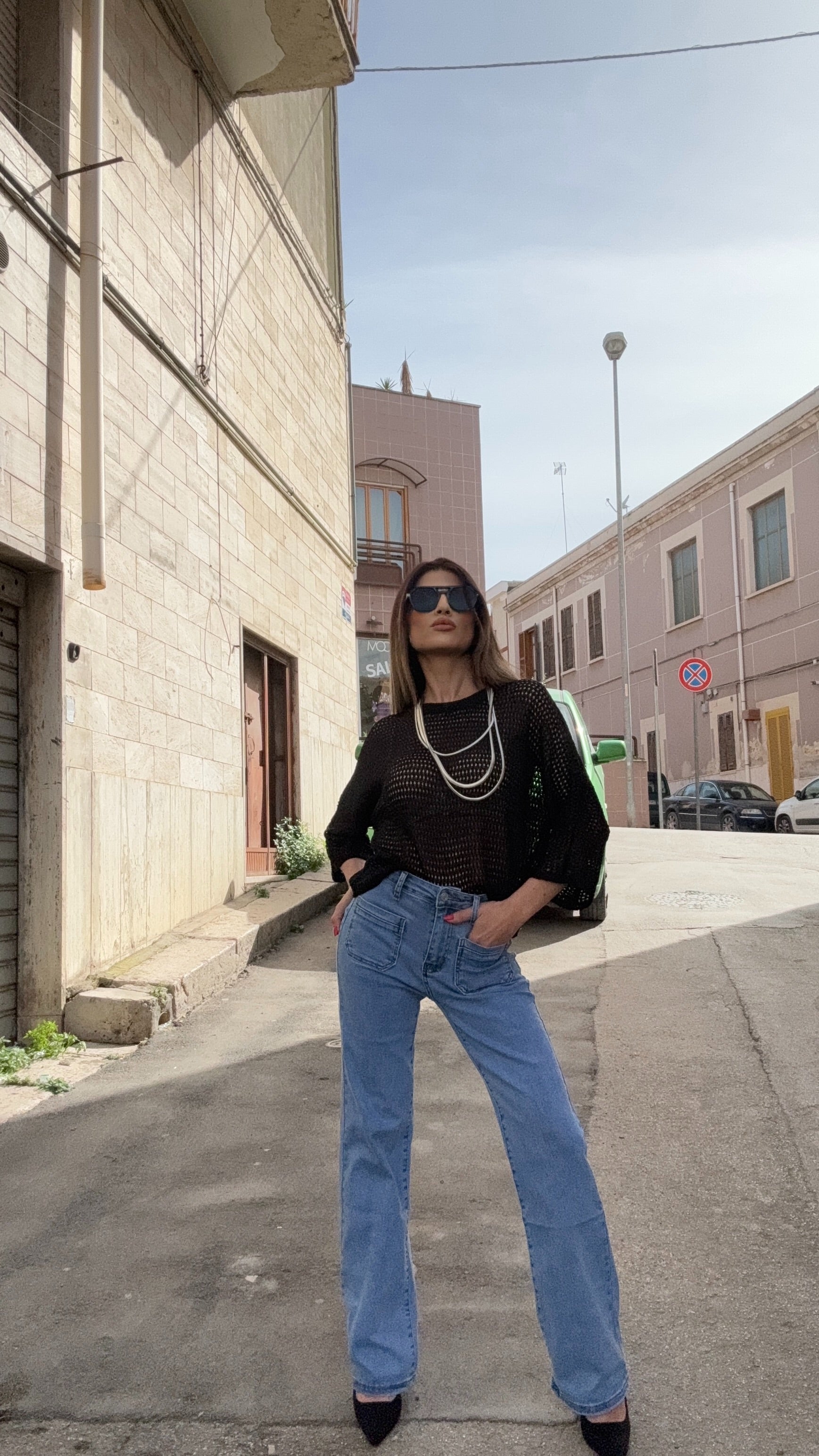 MAGLIA A RETE GRACE NERA