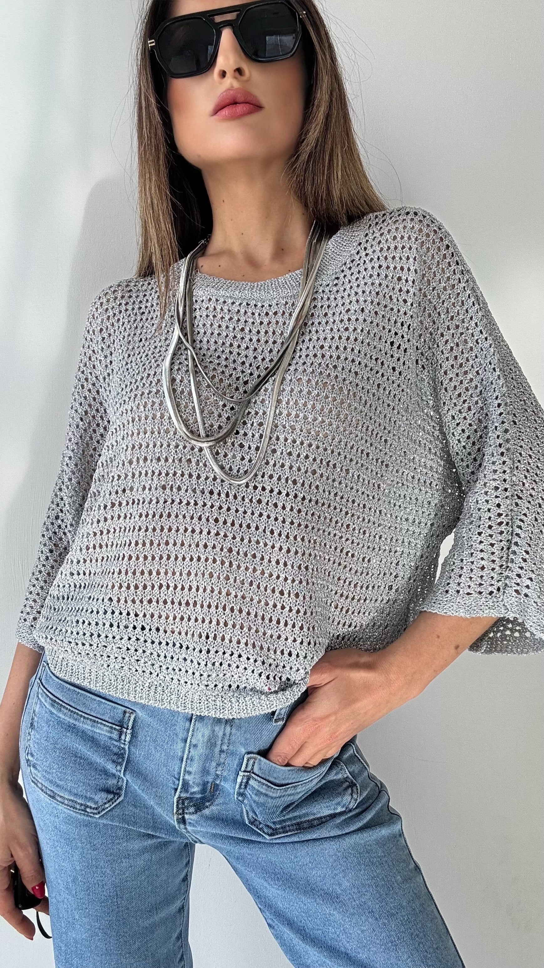 MAGLIA A RETE GRACE ARGENTATA