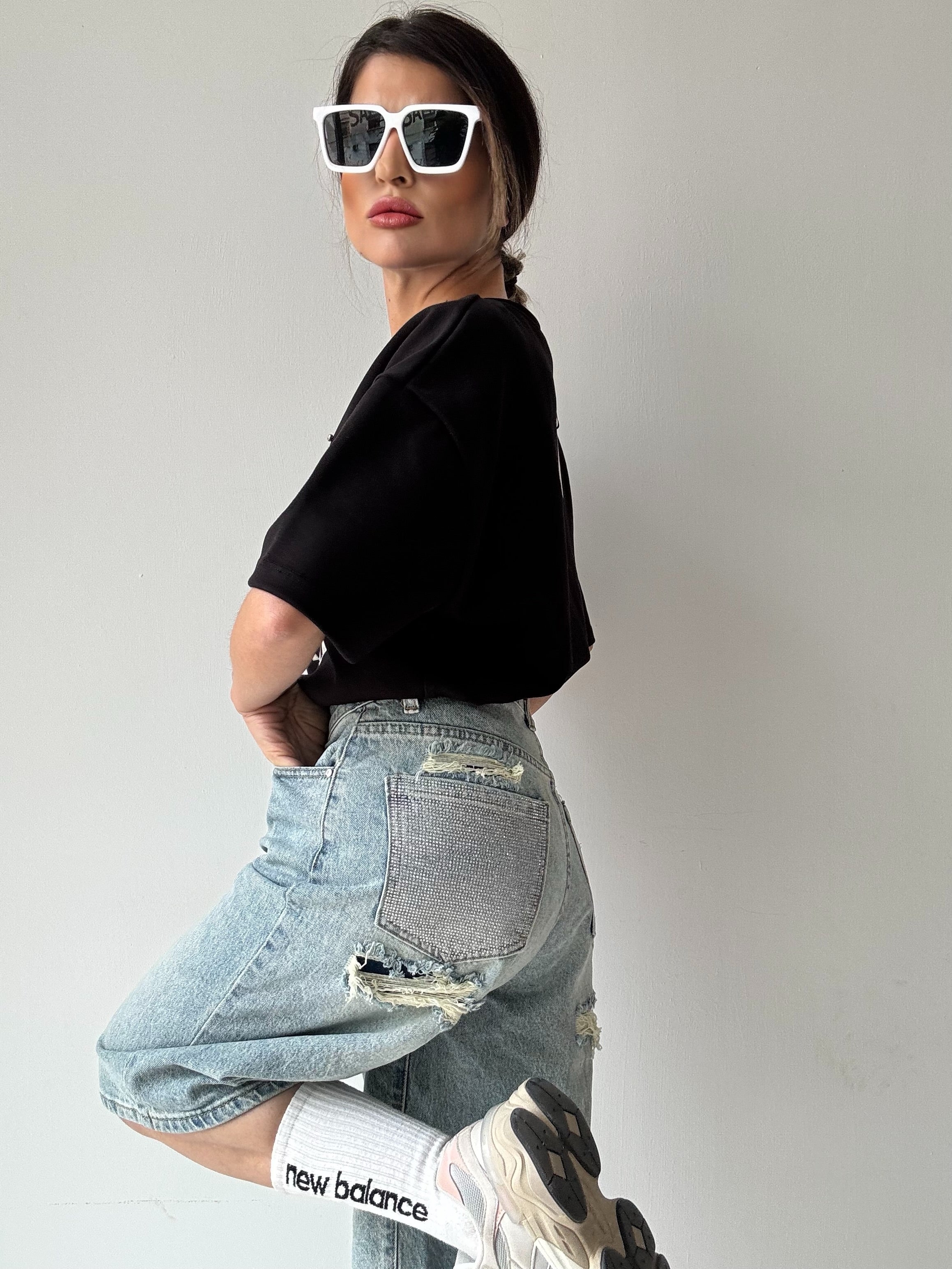 BERMUDA IN JEANS CON TASCA BRILLANTINATA 1209