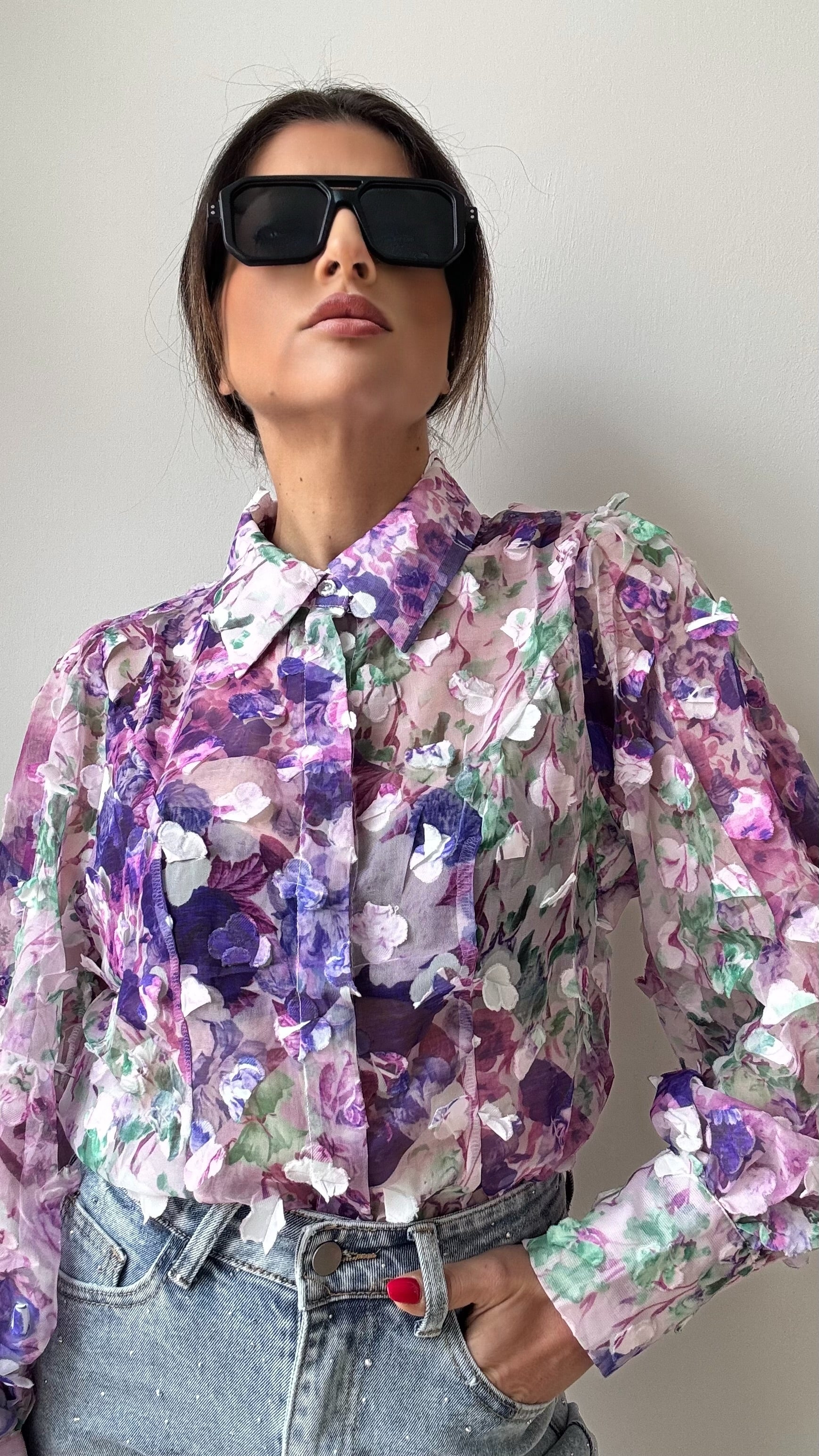 CAMICIA CON FIORI GLICINE
