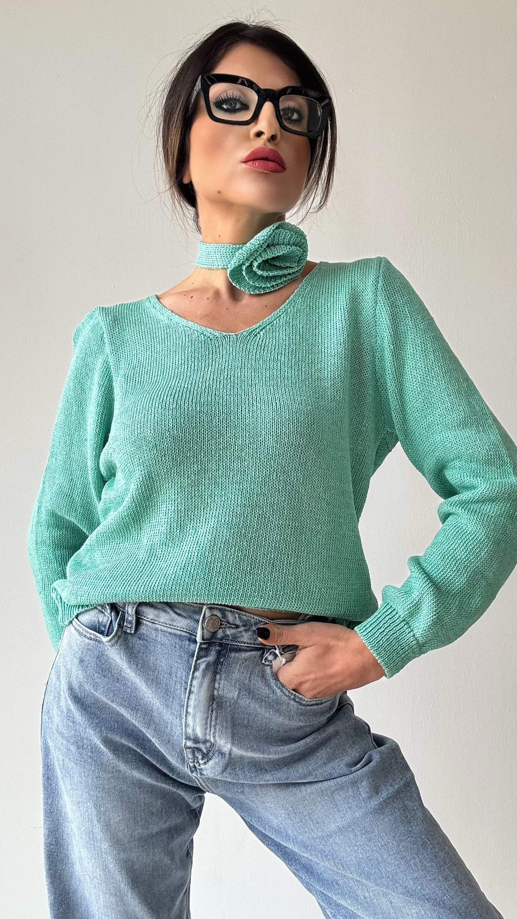 MAGLIONE PULL ILARY CON ROSA VERDE