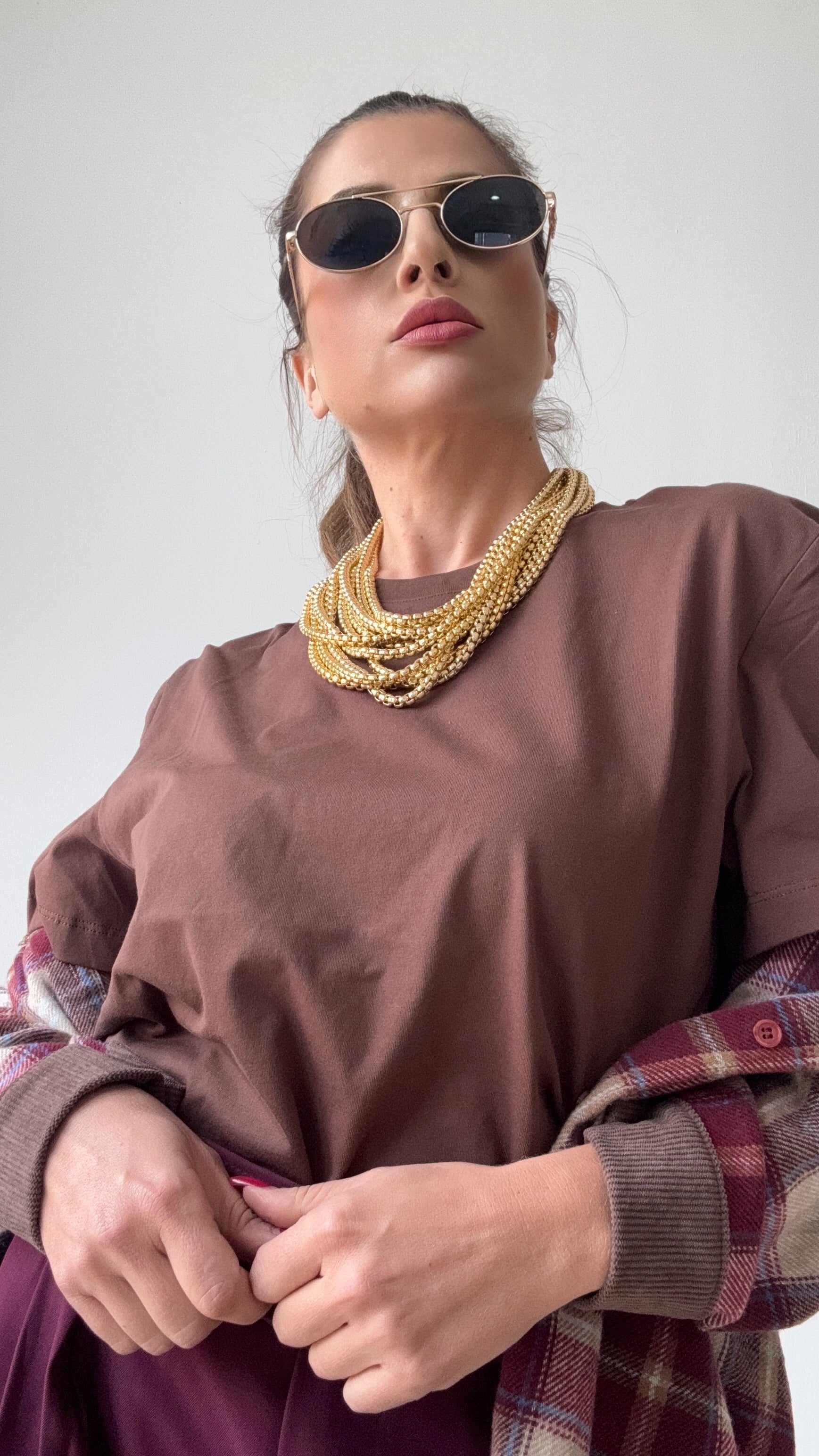 T SHIRT MAGLIA LUMINA MARRONE