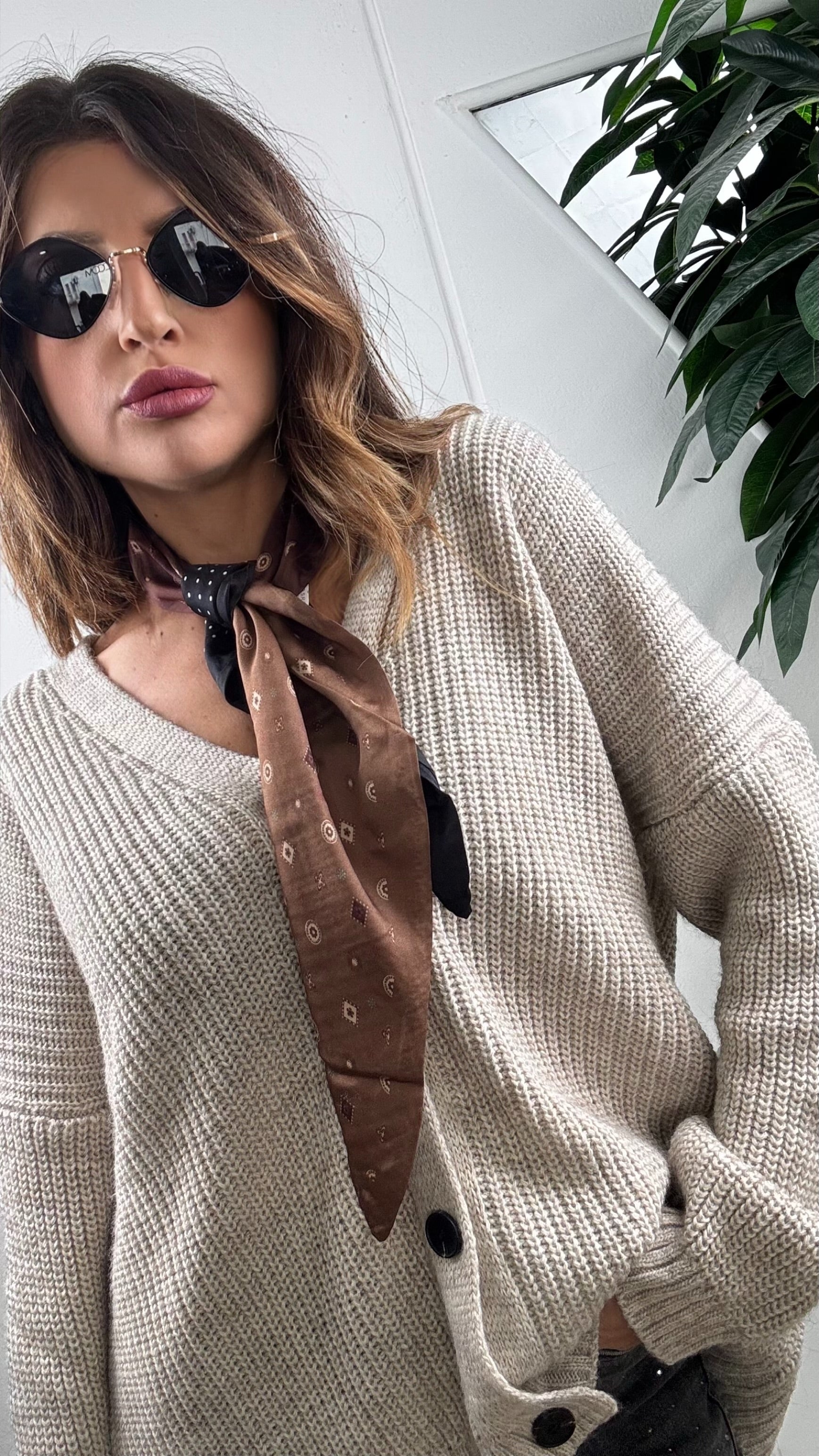 PULL CARDIGAN LUMINA PIÙ FOULARD BEIGE