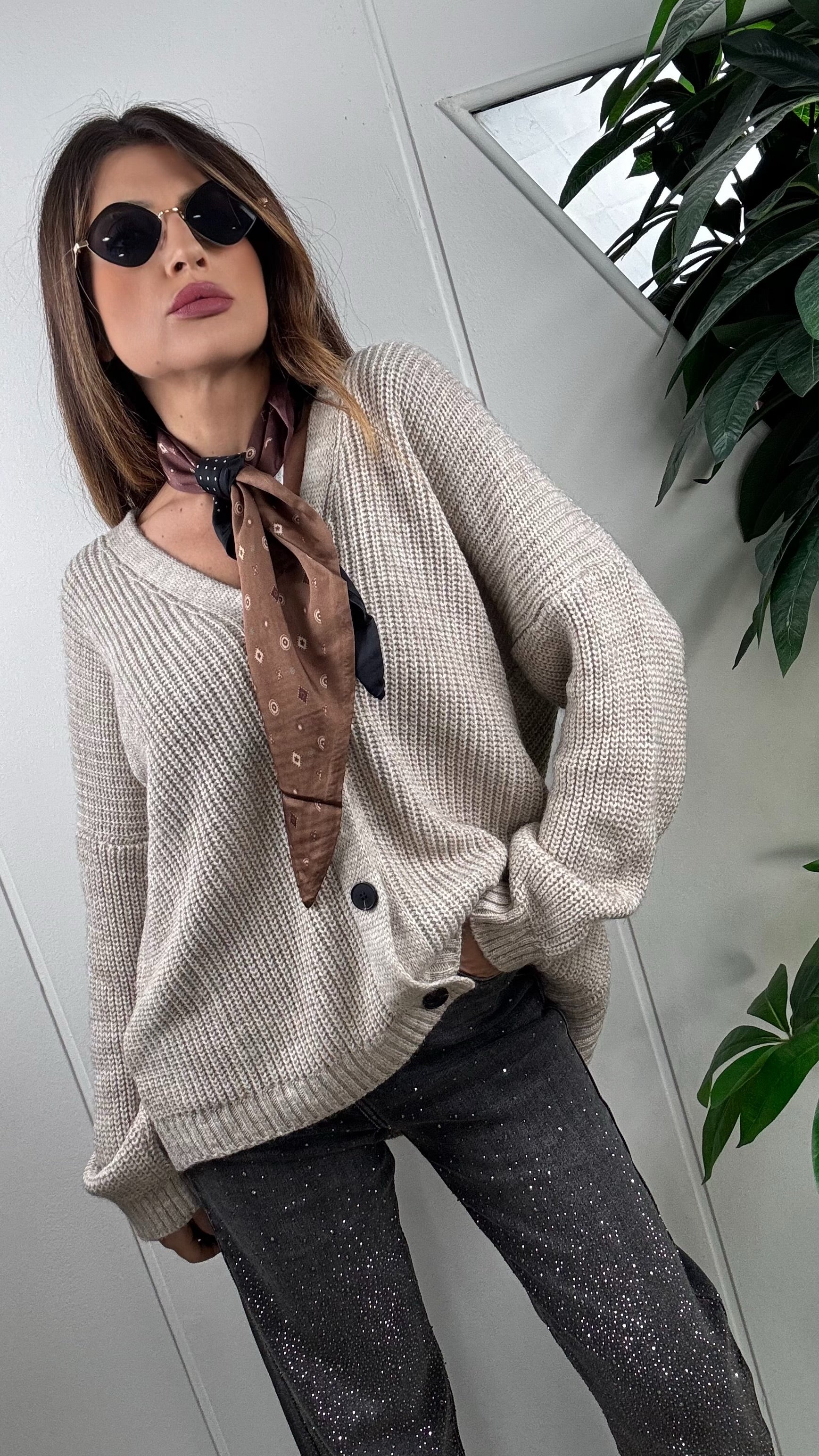 PULL CARDIGAN LUMINA PIÙ FOULARD BEIGE