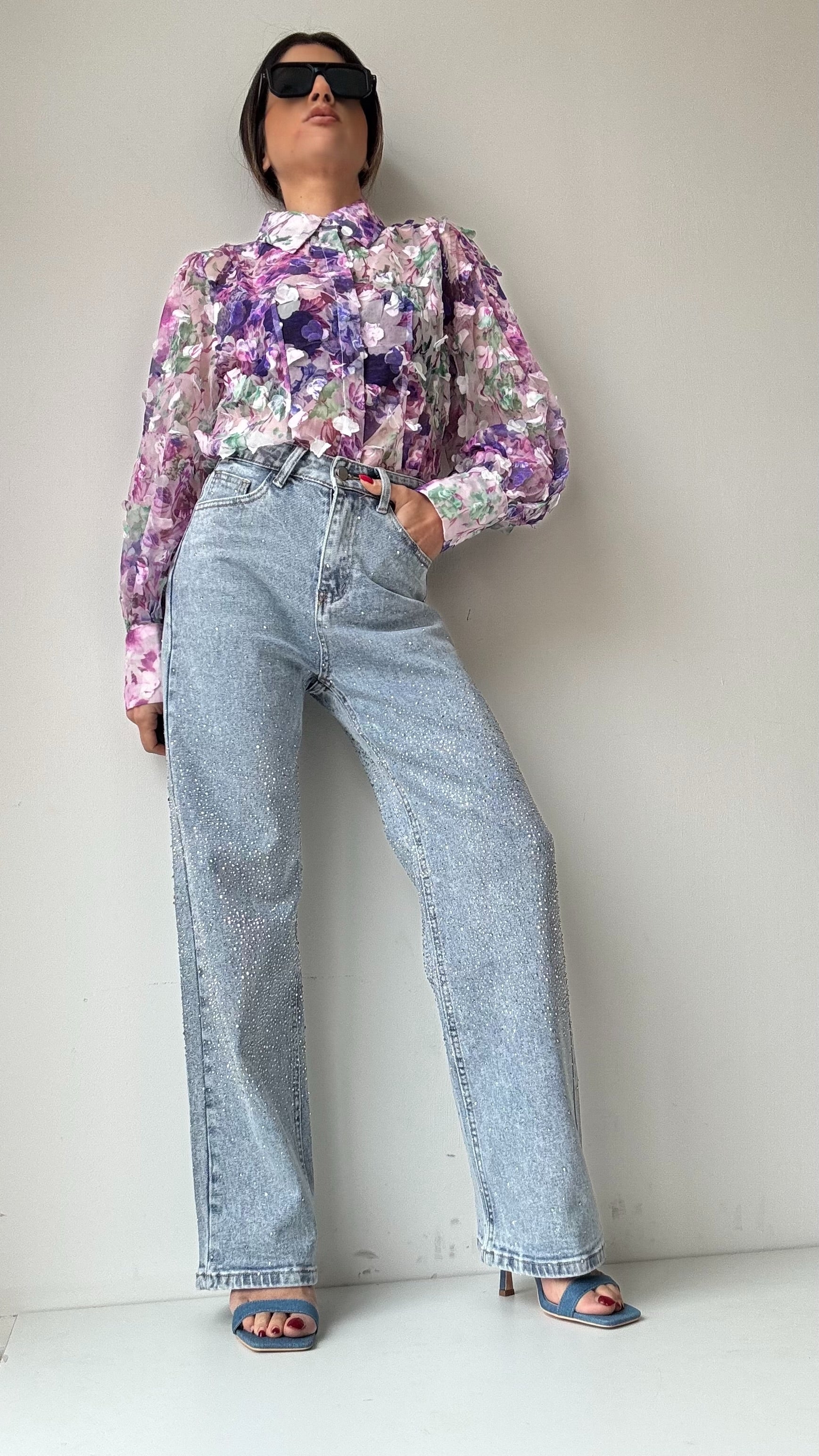 CAMICIA CON FIORI GLICINE