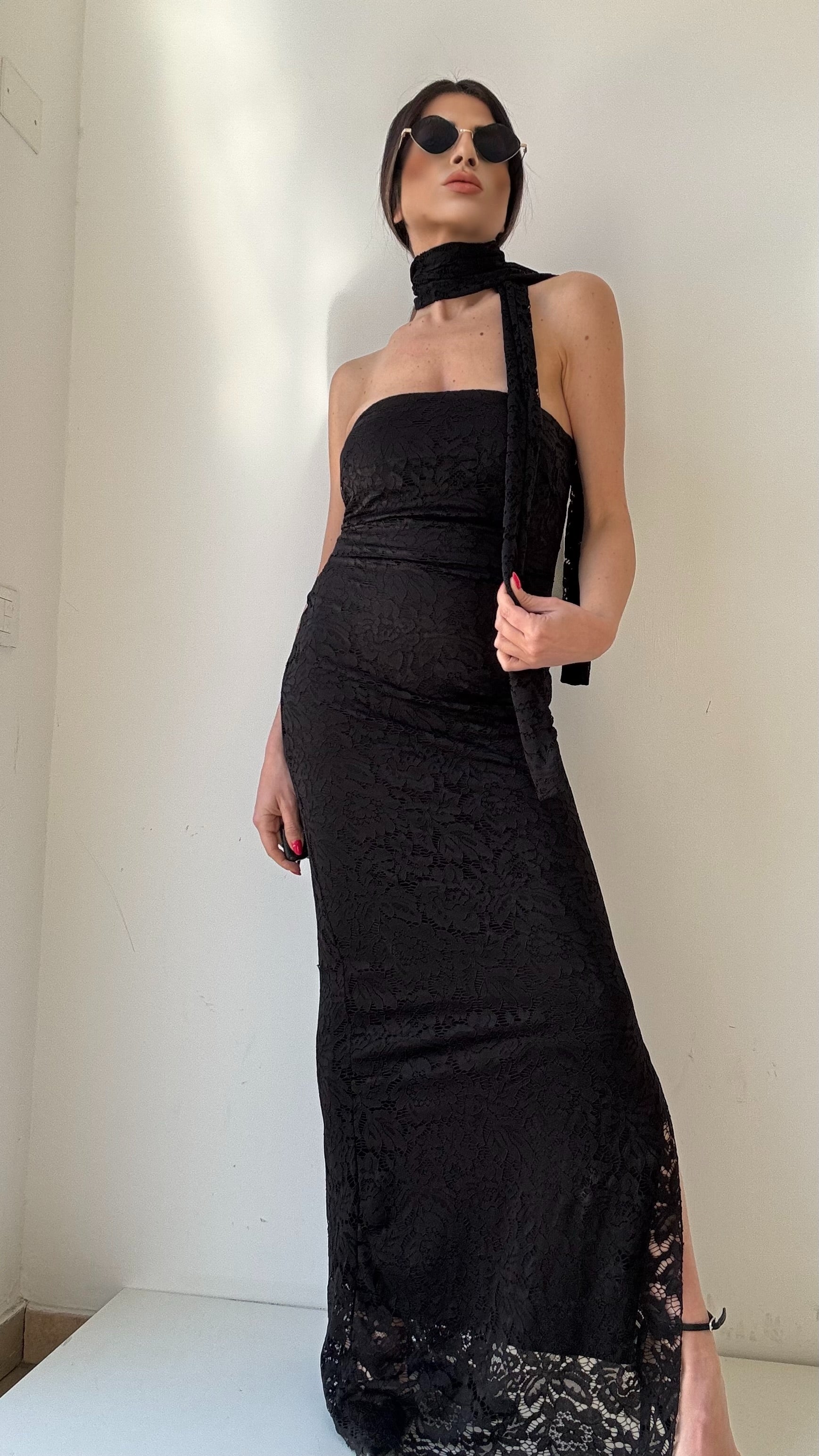 ABITO IN PIZZO GINNY NERO LUNGO 3954