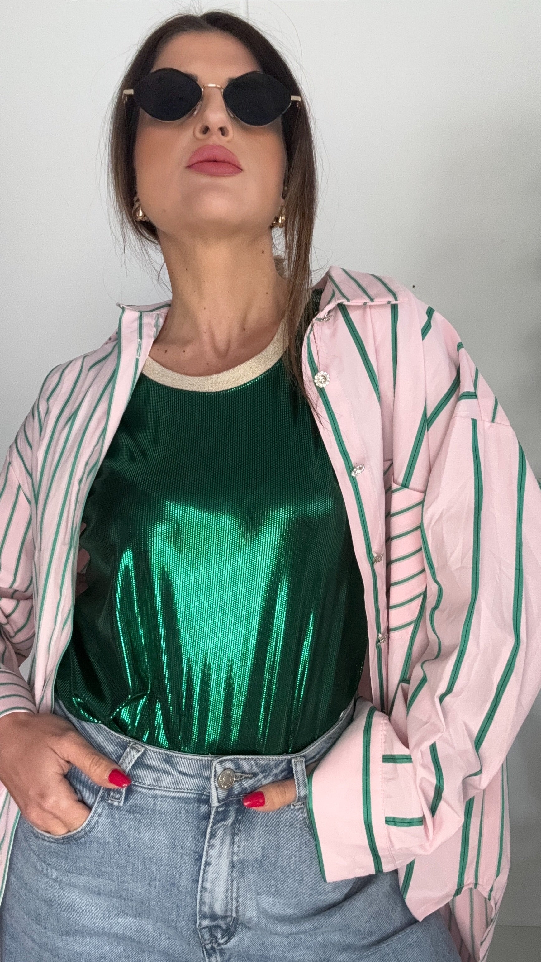 CAMICIA A RIGHE ROSA YANG
