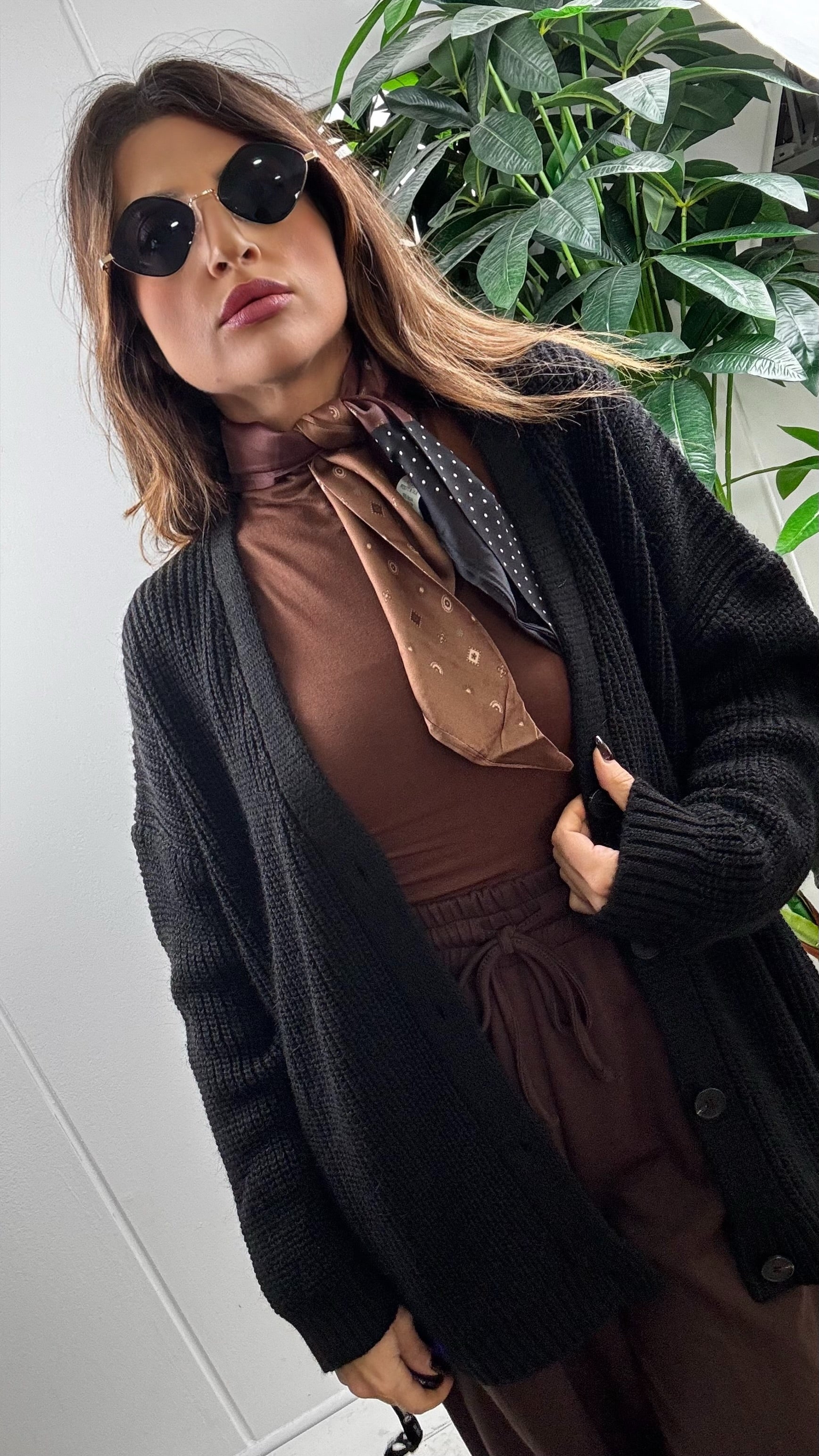 PULL CARDIGAN LUMINA PIÙ FOULARD NERO