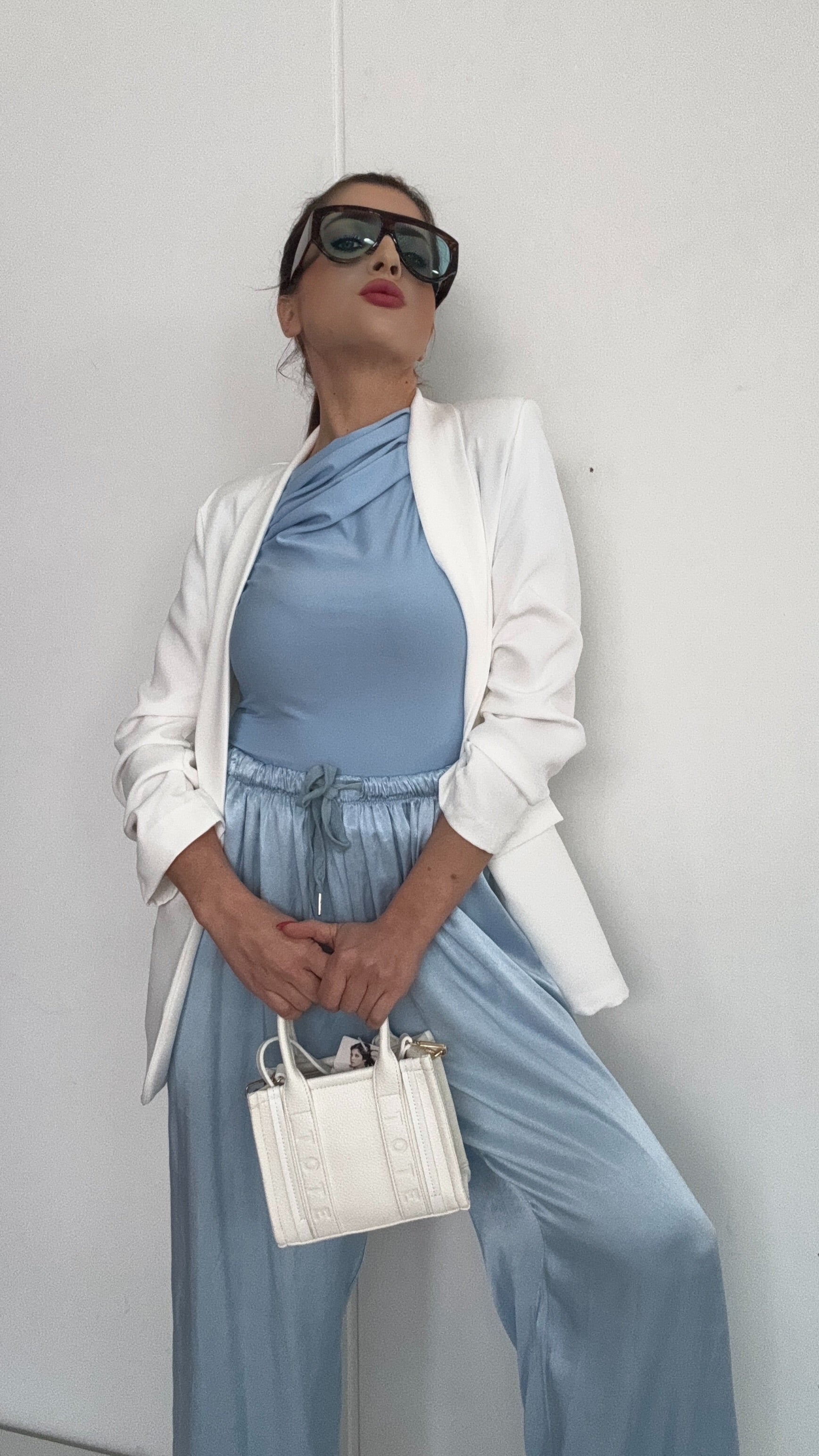 PANTALONE SATEN GRACE CELESTE POLVERE