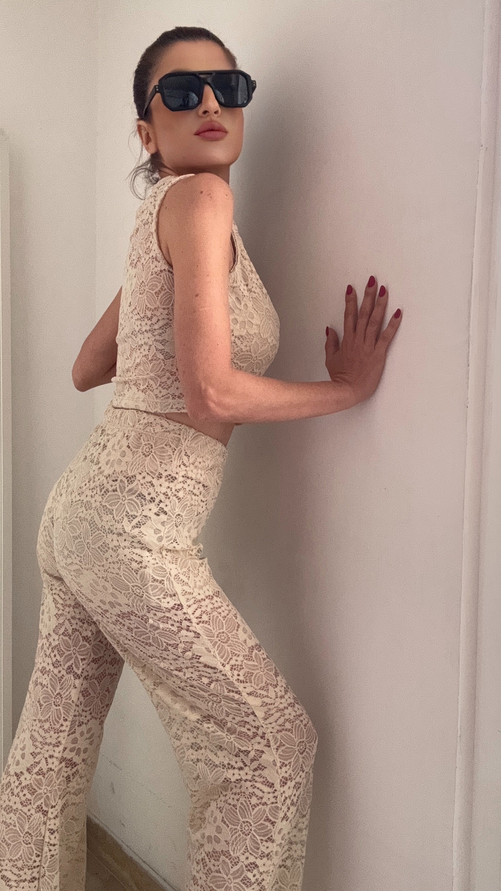 CORD SET CORDINATO IN PIZZO GIUSY BEIGE
