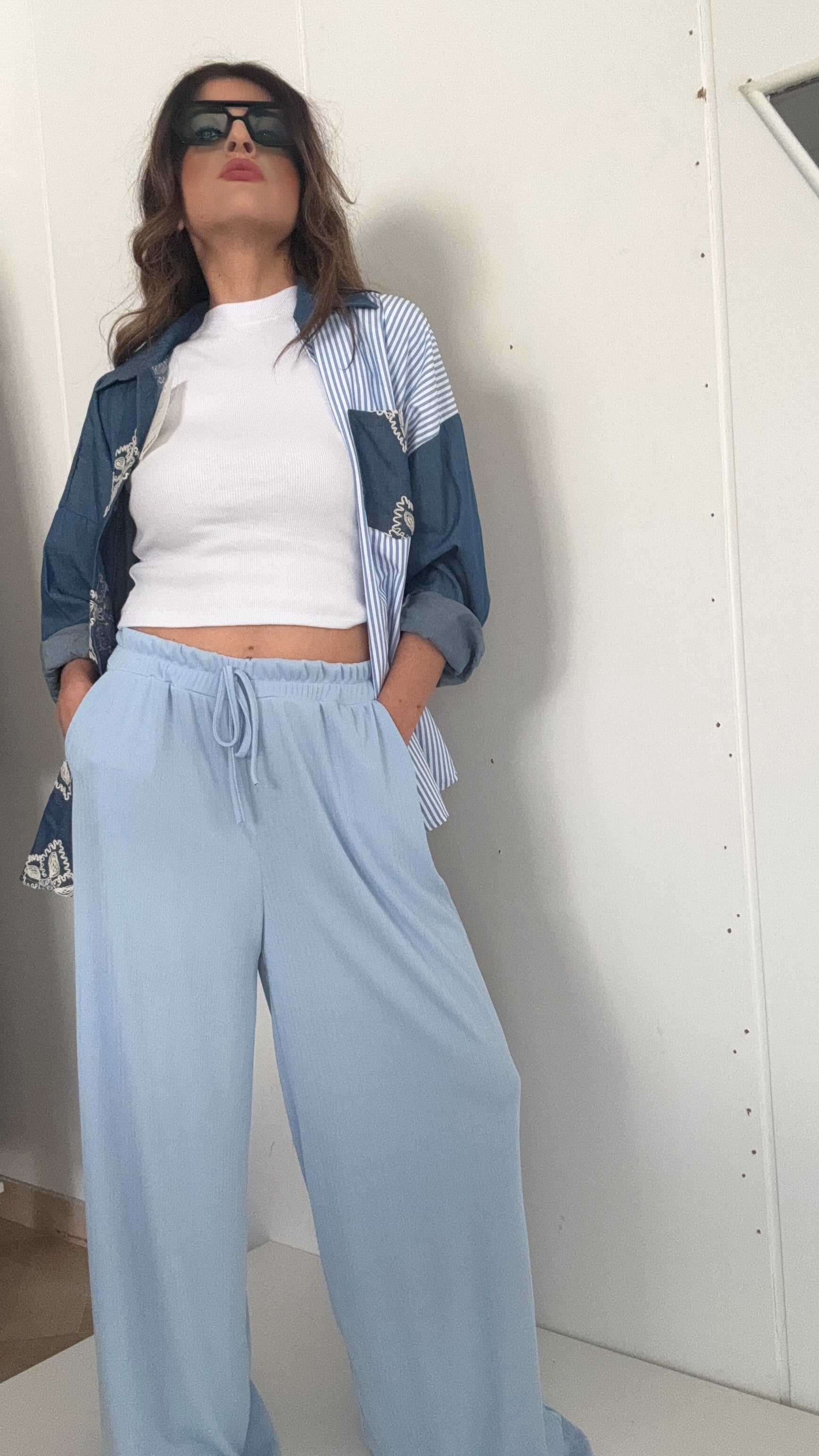 PANTALONE LUDOVICA CELESTE POLVERE