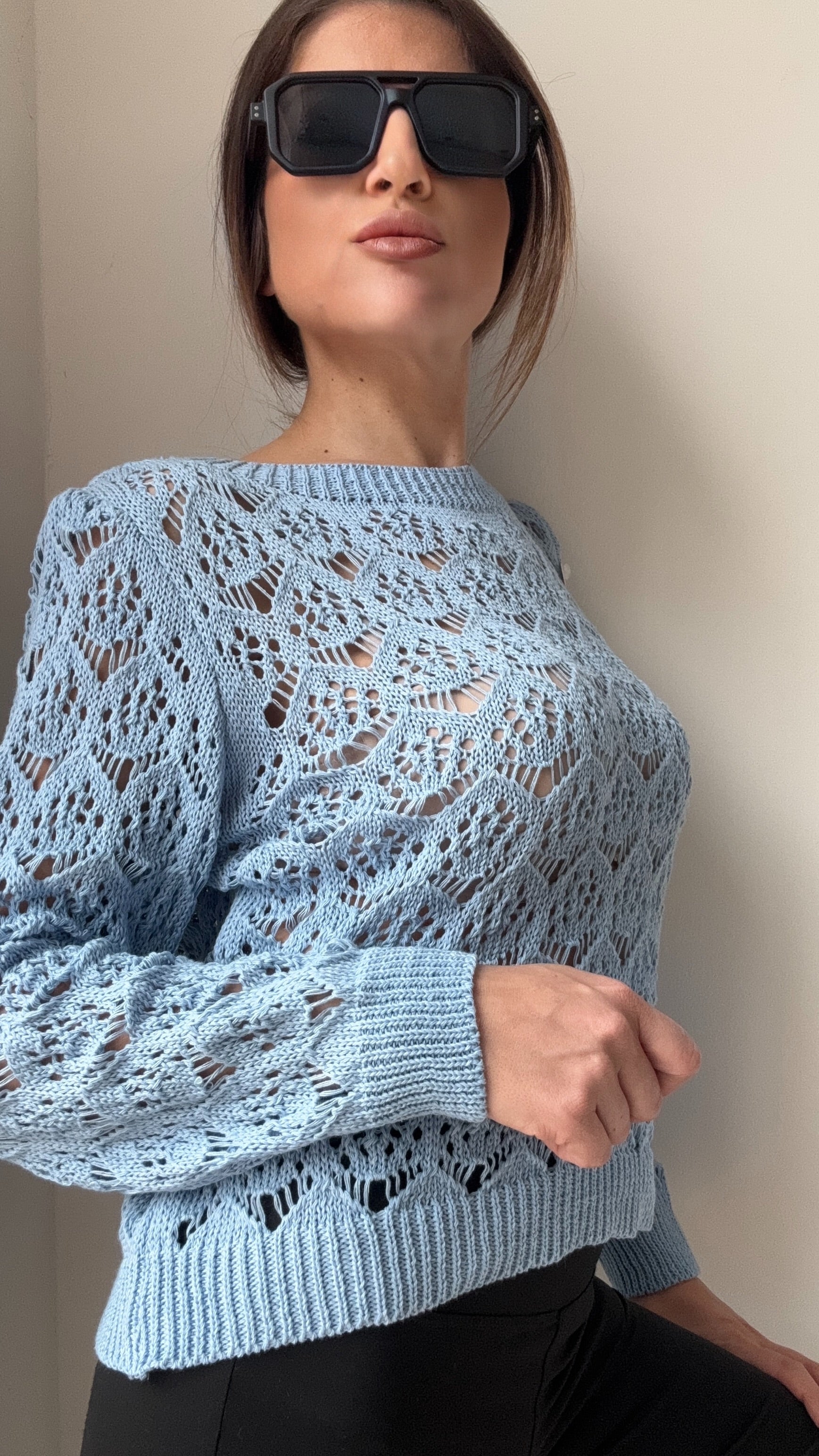 MAGLIONE  IN COTONE ROXY 353 CELESTE POLVERE