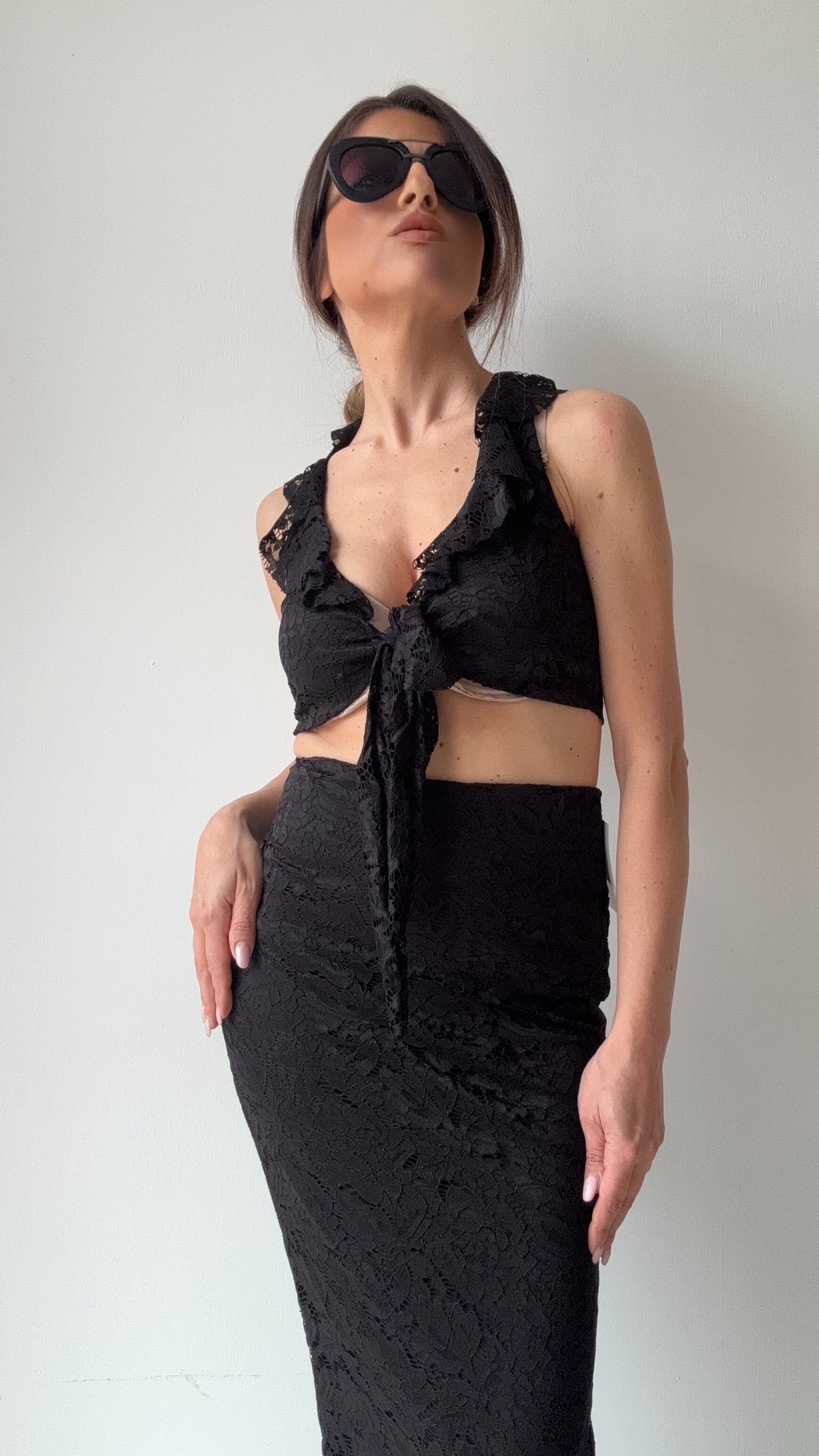CORD SET CORDINATO GIULIA IN PIZZO NERO