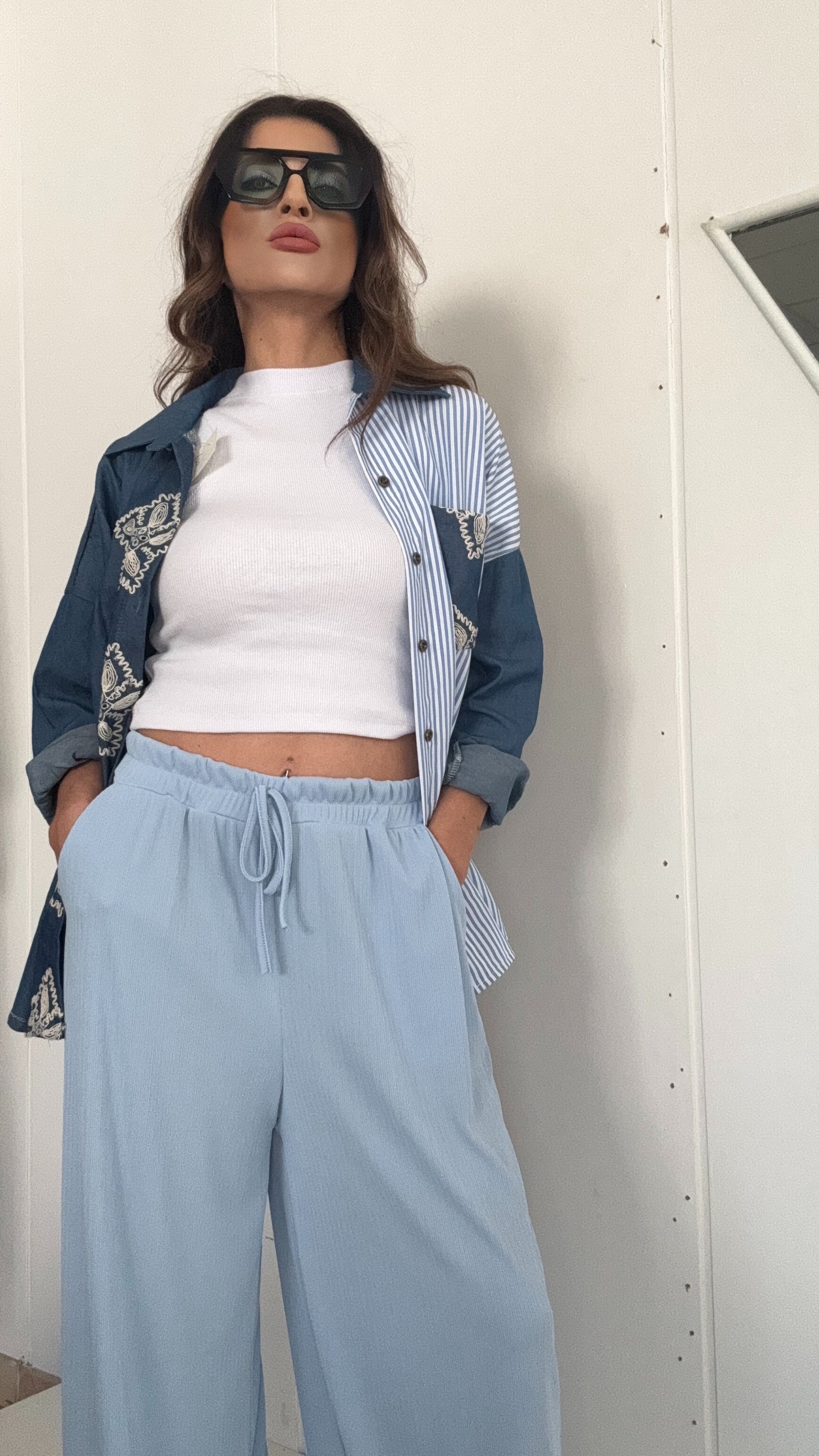 PANTALONE LUDOVICA CELESTE POLVERE