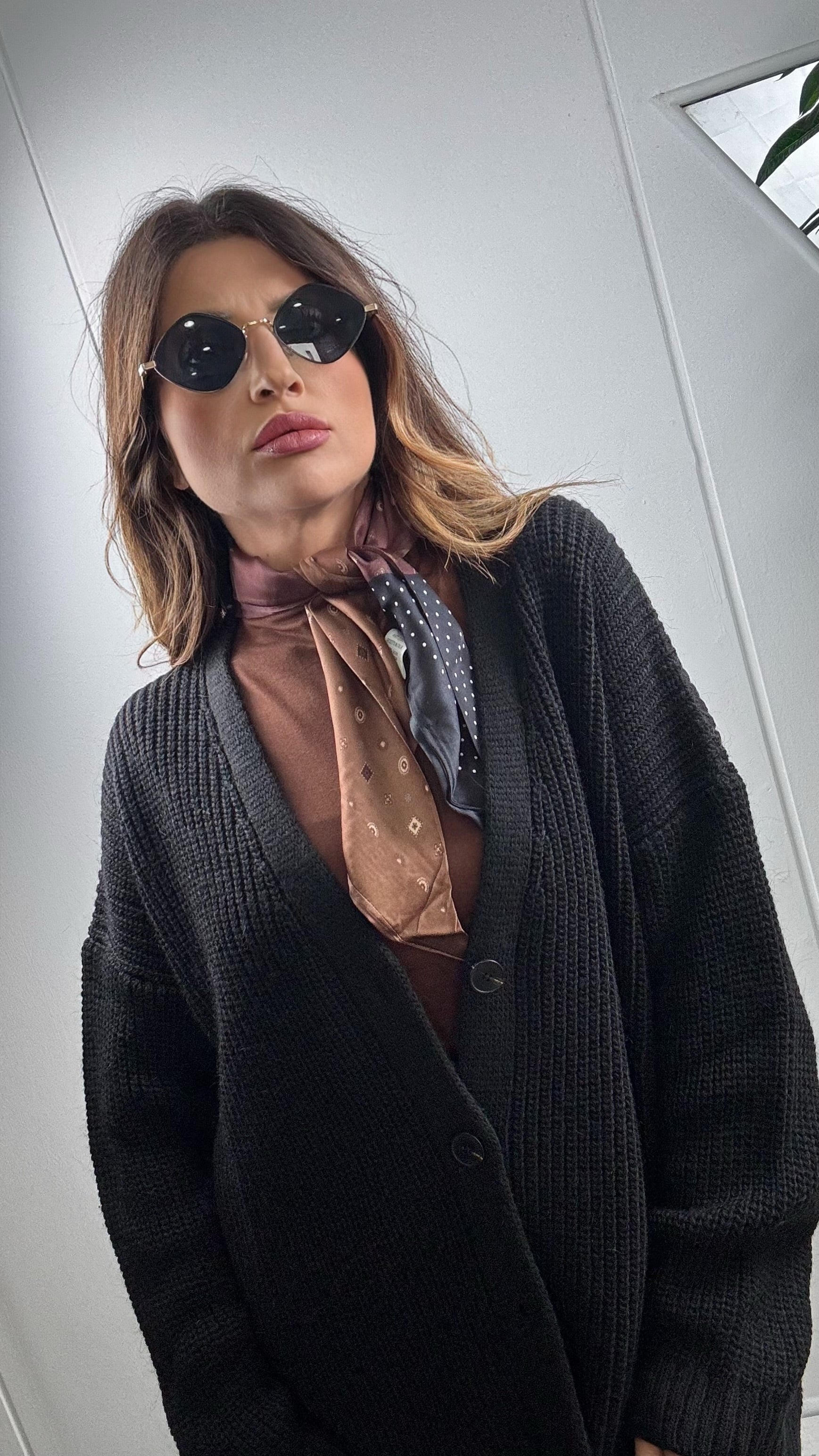 PULL CARDIGAN LUMINA PIÙ FOULARD NERO